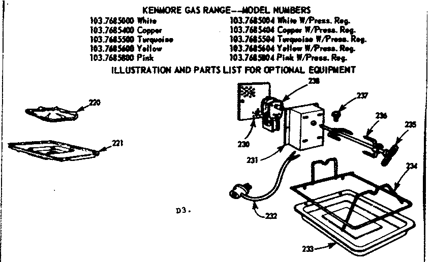 ILLUSTRATION AND PARTS LIST FOR OPTIONAL EQUIPMENT