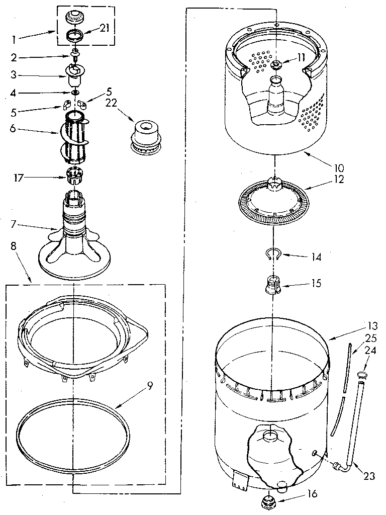 AGITATOR, BASKET AND TUB