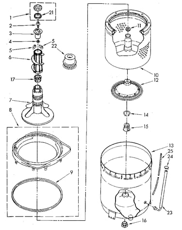 Agitator, basket and tub