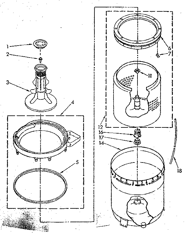 AGITATOR, BASKET AND TUB