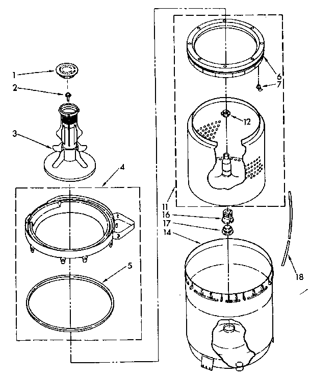 Agitator, basket and tub