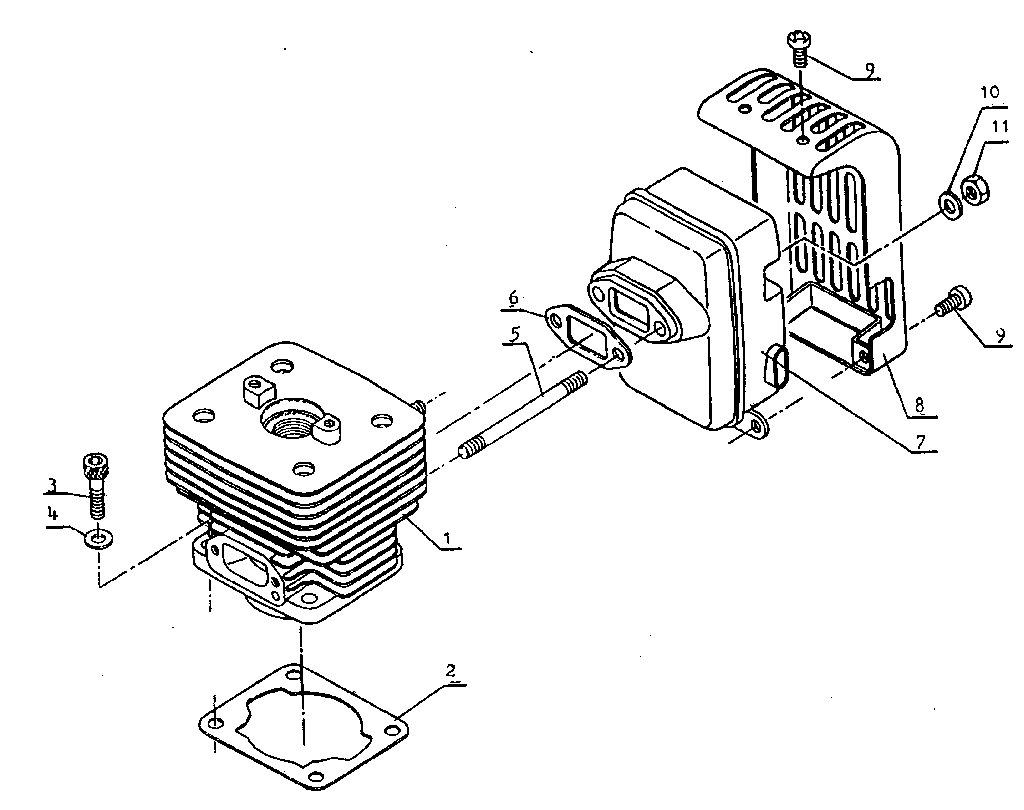 Cylinder and muffler