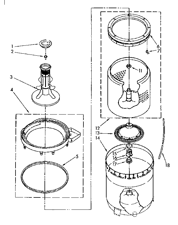 Agitator, basket and tub