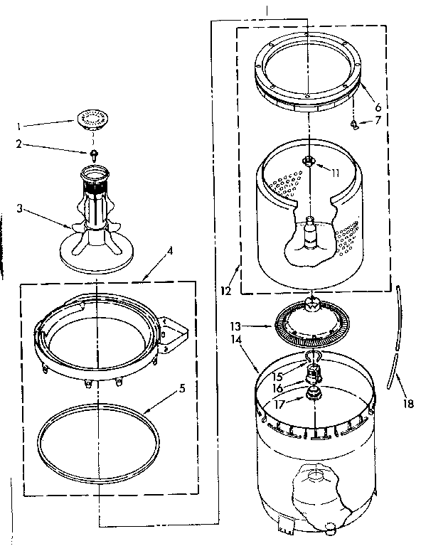 AGITATOR, BASKET AND TUB