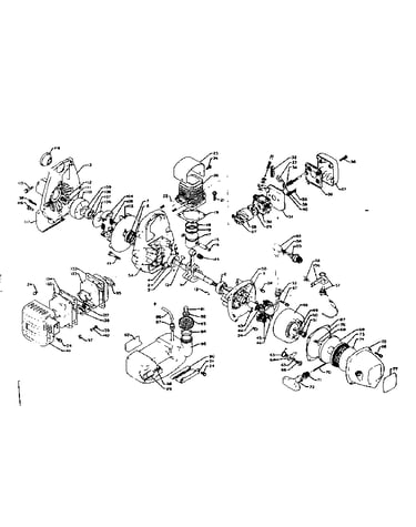 Power head, fuel tank, recoil starter and clutch