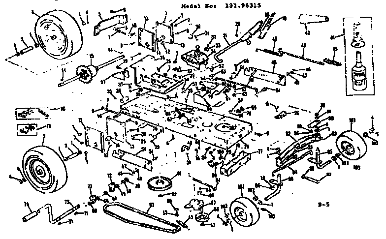 MAIN FRAME AND WHEEL ASSEMBLY