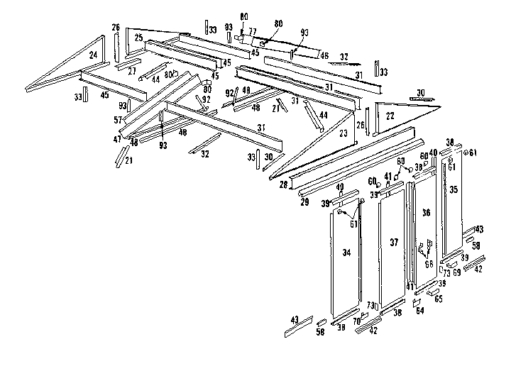 Roof support and door assembly