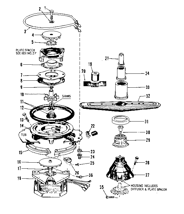Motor, heater, and spray arm