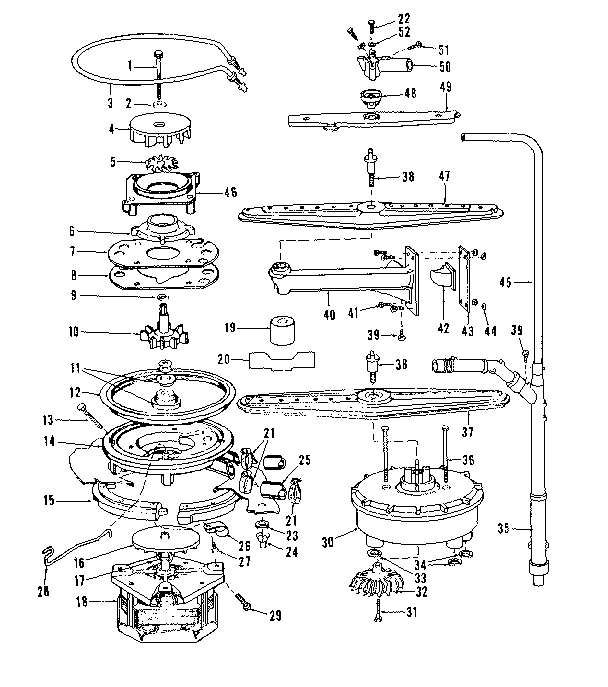 Motor, heater and spray arm