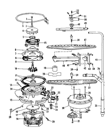 Motor, heater, and spray arm
