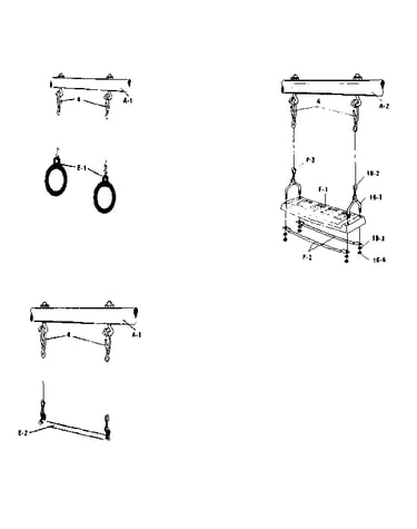 Swing, trapeze, and gym ring assemblies