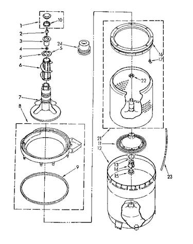 Agitator, basket and tub parts