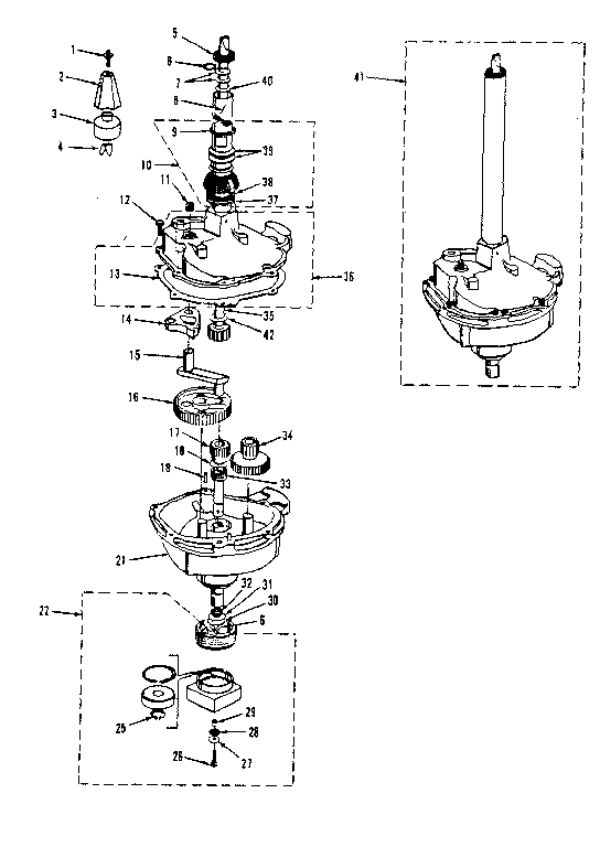 Transmission, water seal, lower bearing asmy.