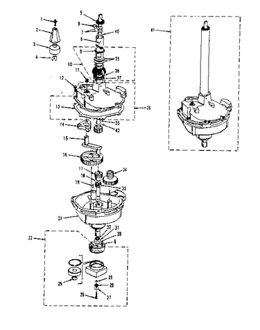 Transmission, water seal, lower bearing asmy.