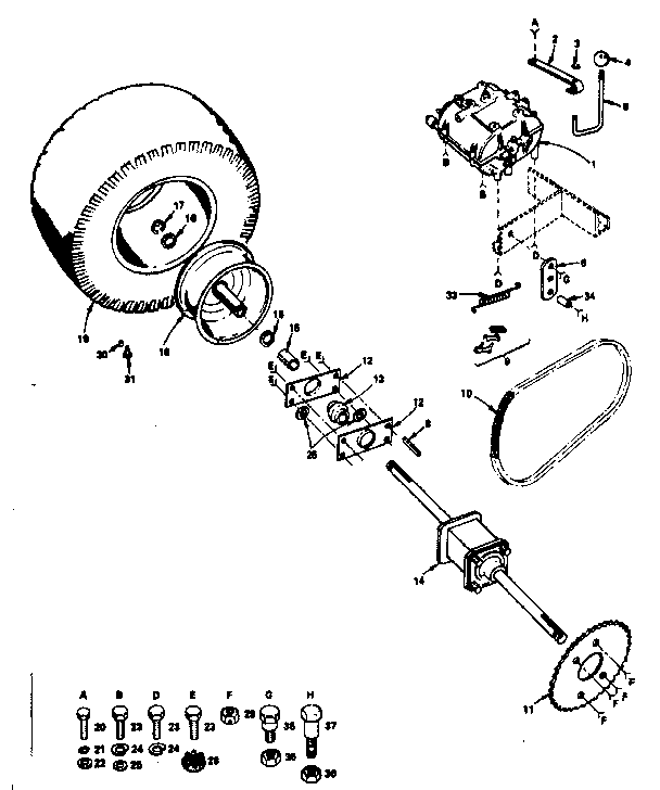 Transmission and rear wheel
