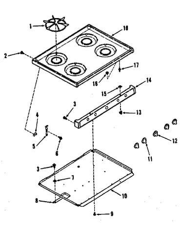 Illustration and parts list for main top section