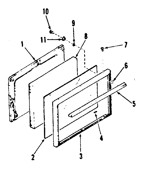 Illustration and parts list for oven door section