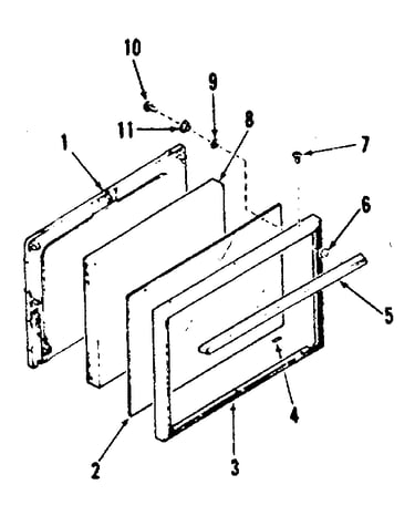 Illustration and parts list for oven door section