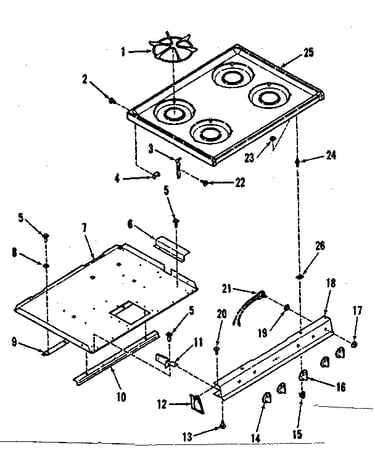 Illustration and parts list for main top section