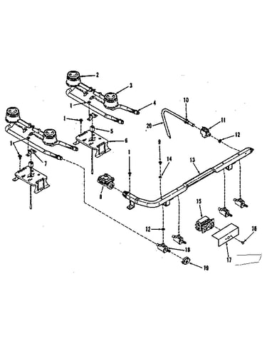 Illustration and parts list for top burner section