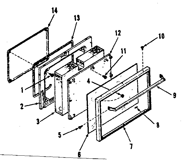 Illustration and parts list for oven door section