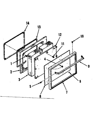 Illustration and parts list for oven door section