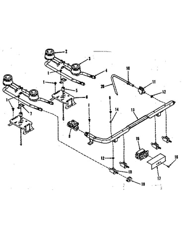 Illustration and parts list for top burner section