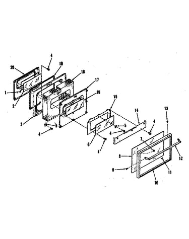 Illustration and parts list for oven door section