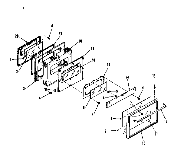Illustration and parts list for oven door section