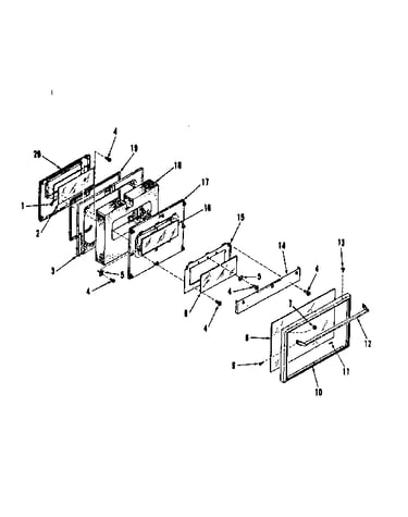 Illustration and parts list for oven door section