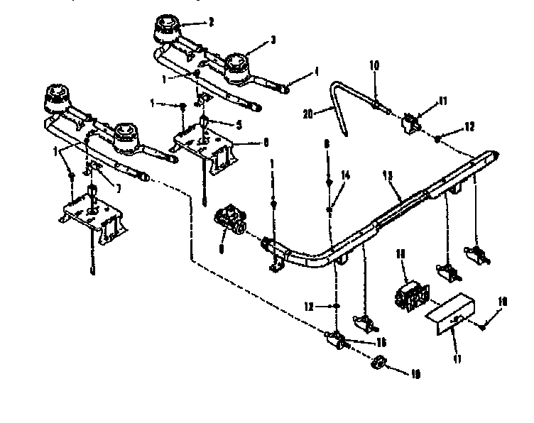 Illustration and parts list for top burner section