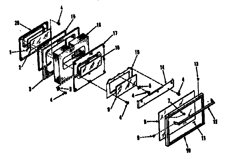 Illustration and parts list for oven door section