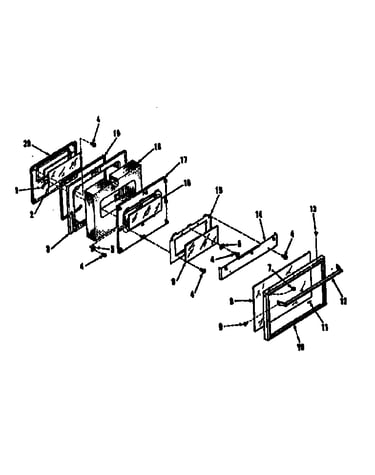Illustration and parts list for oven door section