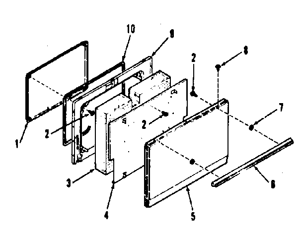 Illustration and parts list for oven door section