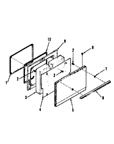 Illustration and parts list for oven door section