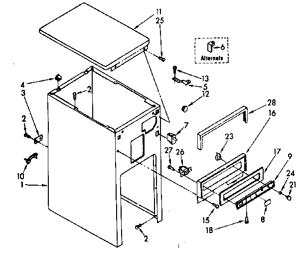 Cabinet and control parts