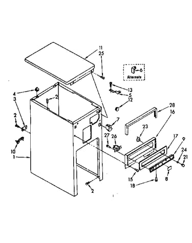 Cabinet and control parts