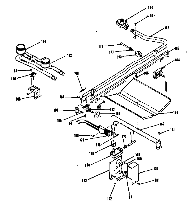 Oven burner and top burner section