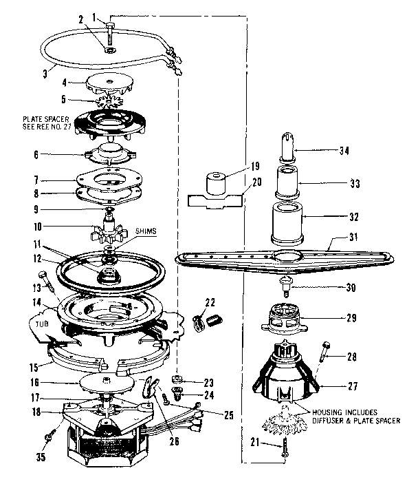 MOTOR, HEATER, AND SPRAY ARM DETAILS