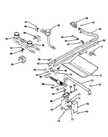 Oven burner and top burners section