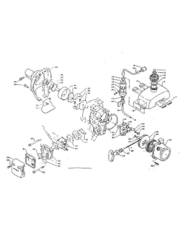 Fueltank, recoil starter and clutch
