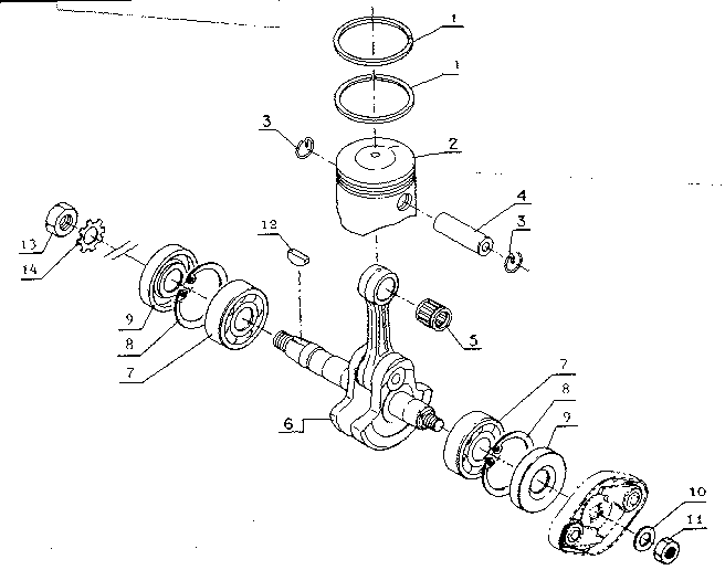 Piston and crankshaft assembly