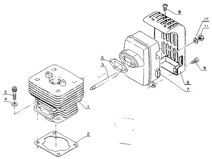 Cylinder and muffler assembly