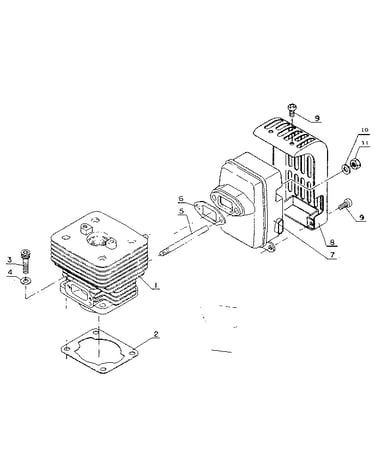 Cylinder and muffler assembly