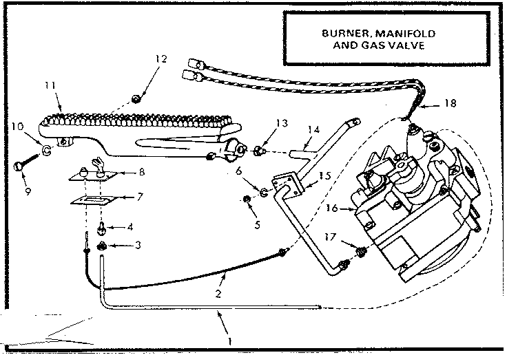 Burner, manifold and gas valve