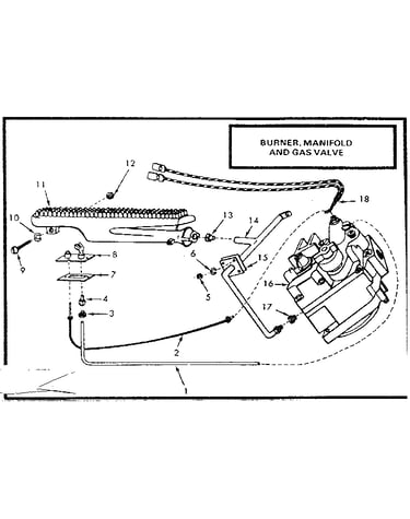 Burner, manifold and gas valve