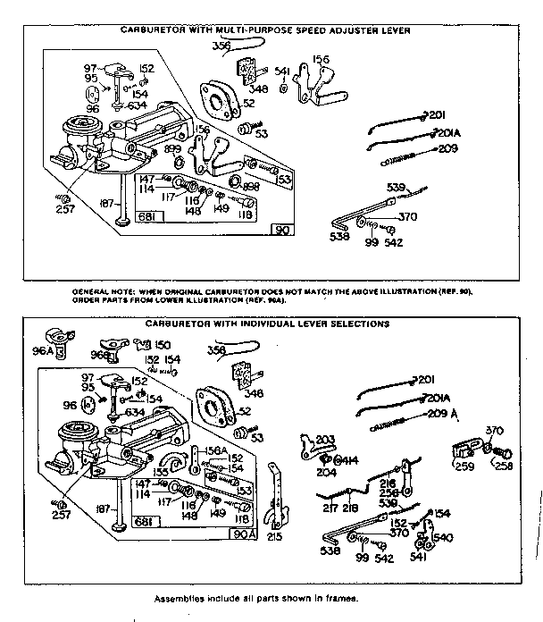 Carburetor (multi-purpose/individual lever selections)