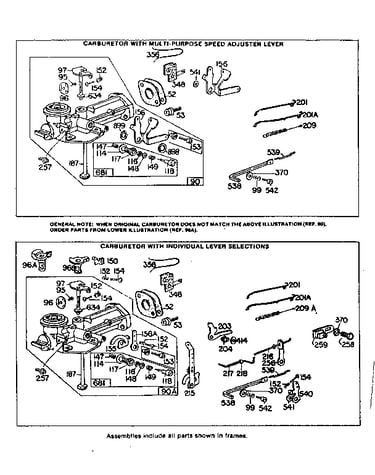 Carburetor (multi-purpose/individual lever selections)
