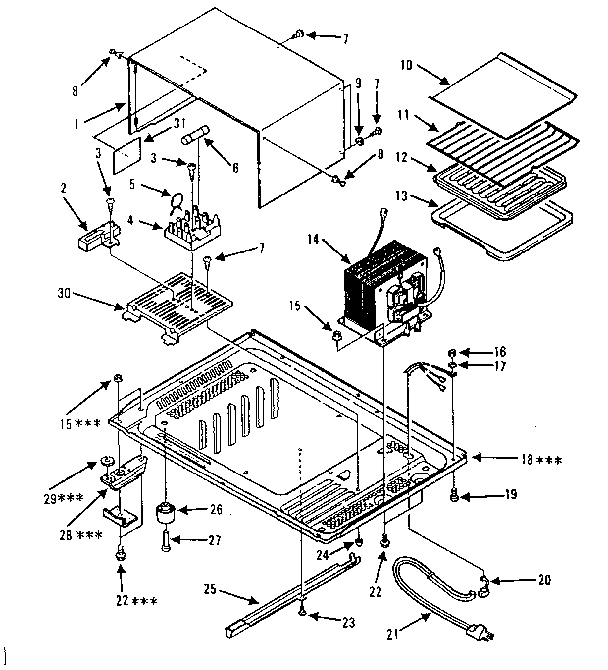 Cabinet and bottom plate parts