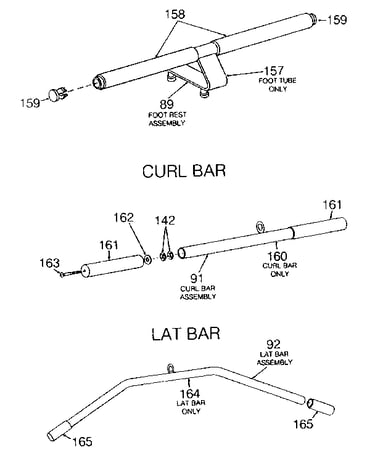 Foot rest, curl bar & lat bar
